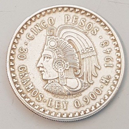 Mexico: 5 pesos 1948 kv. 1+