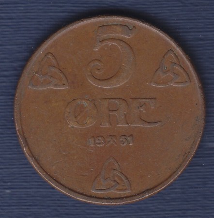 5 øre 1951 kv. 1