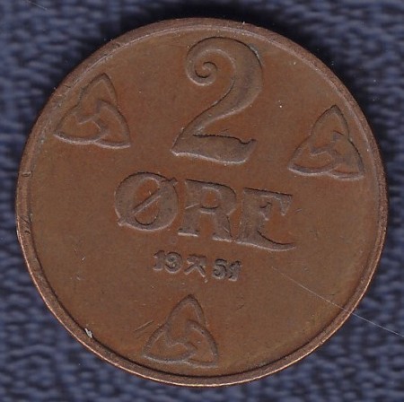 2 øre 1951 kv. 1/1+