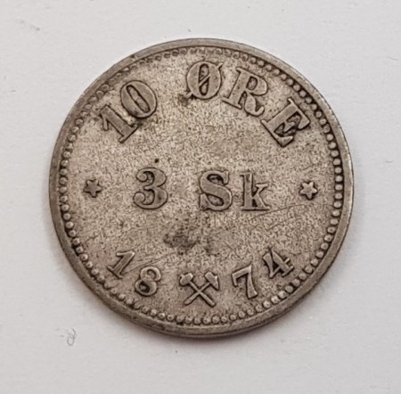 10 øre 1874/3 sk. kv. 1