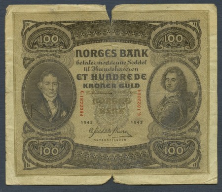 100 kr 1943 C.1822064 kv. 1-/2