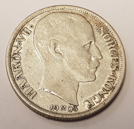 1 kr 1908 u/plate kv. 1/1-