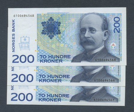 200 kr 1994 kv. 0/01 (3 stk. i serie)