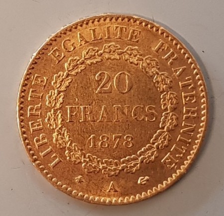 Frankrike: 20 francs 1878 A kv. 1/1+