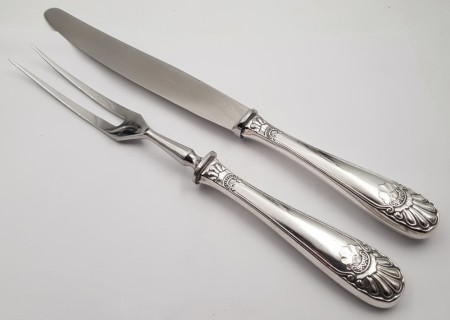 Slottssølv: Forskjærssett kniv og gaffel i 830 S og stål