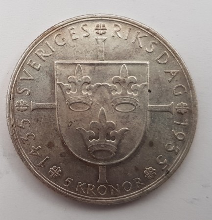 Sverige: 5 kronor 1935 - Riksdagen 500 år